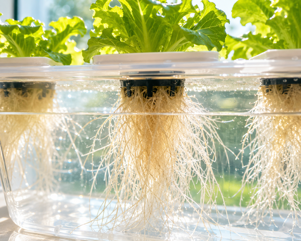 Hydroponic roots in water