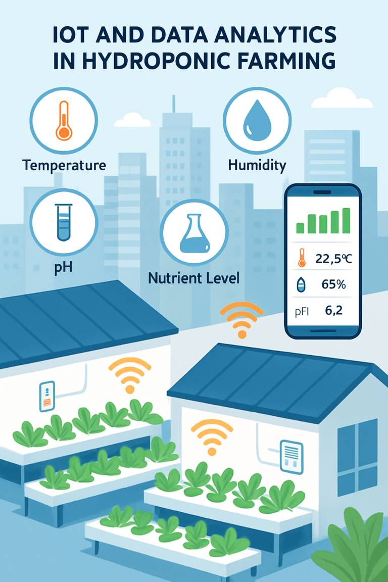 Rooftop hydroponic farming system in India with IoT sensors and real-time data monitoring via smartphone