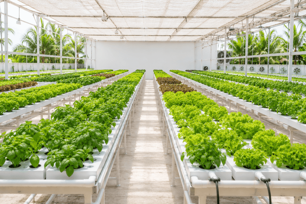 hydroponic row setup
