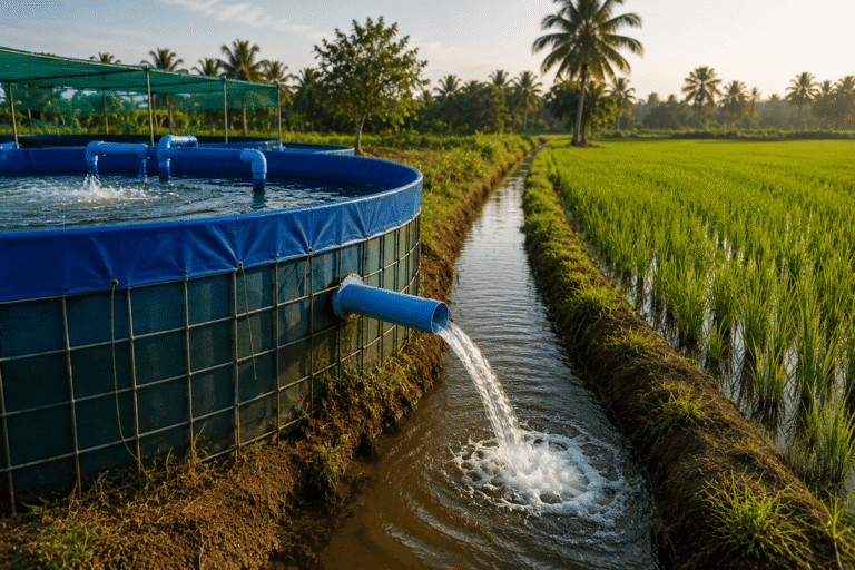Wastewater discharge from a RAS fish farming system into nearby agricultural land
